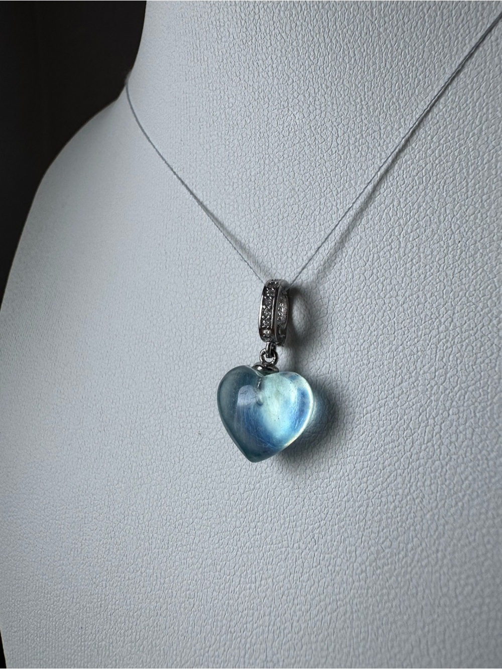 Aquamarine heart pendant puff 3d heart blue s925 open clasp bail blue silver - Picture 3 of 5